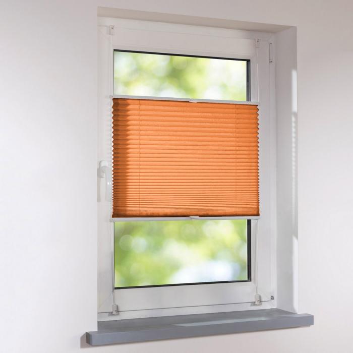 Plissee Klemmfix Faltstore UNIVERSAL Faltrollo ohne Bohren - Farbe orange